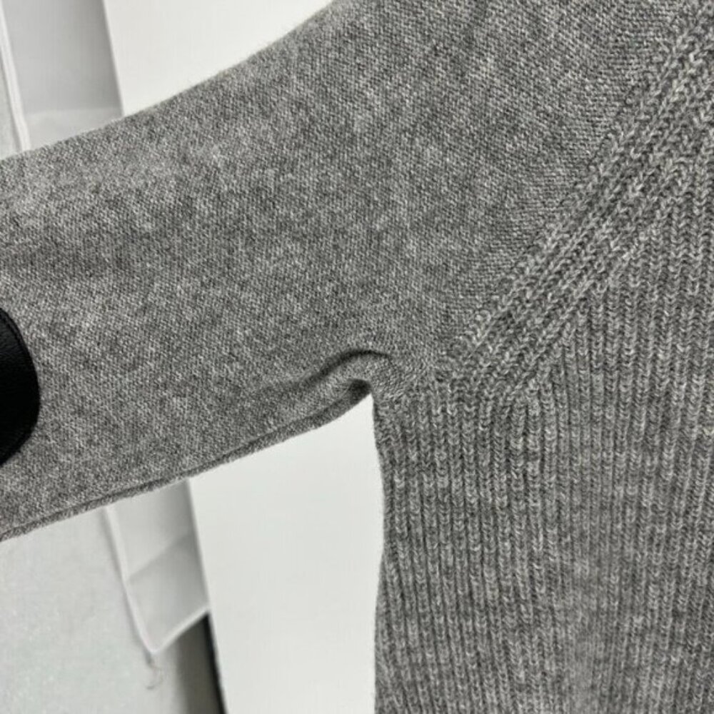 J. Crew Crewneck Sweater Gray Size Small Wool Leather Ribbed Minimalist - Picture 6 of 10